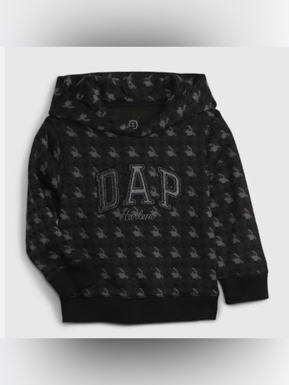 GAP x DAP Toddler Pullover Hoodie Houndstooth Black/Gray Embroidered 2Y